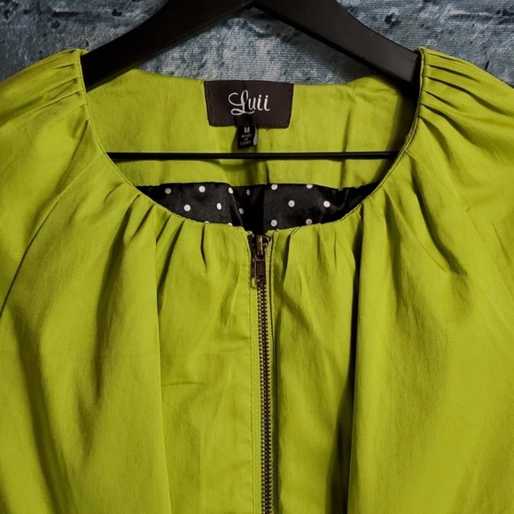 Luii Anthropologie | Lime Green Tie-Front Career Wear Belted Jacket - Picture 3 of 9